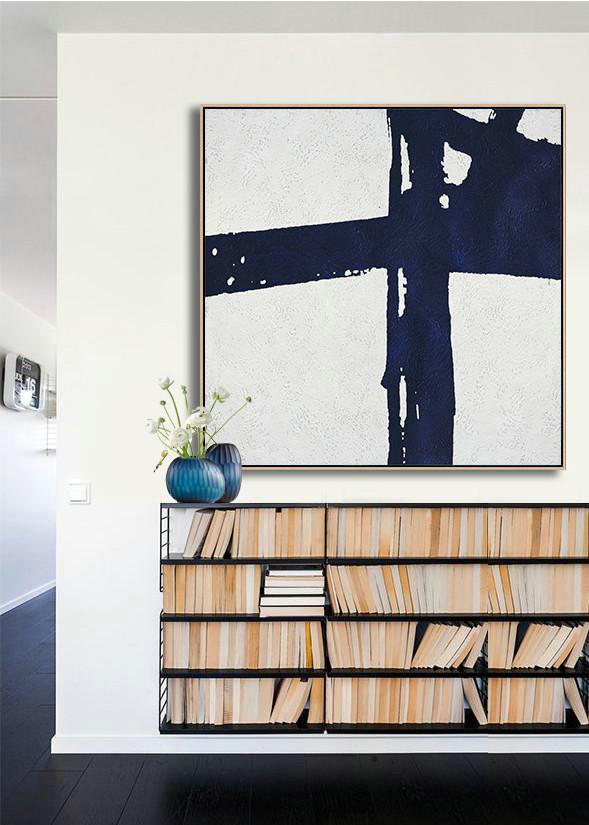 Handmade Extra Large Contemporary Painting,Hand Painted Navy Minimalist Painting On Canvas,Huge Canvas Art On Canvas